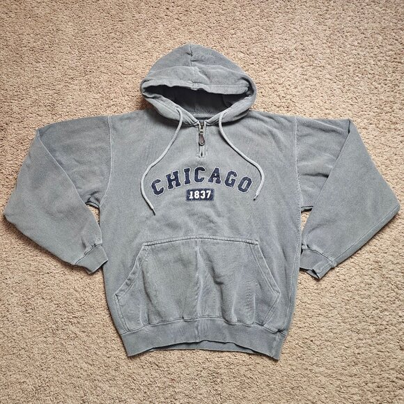 Austins Other - Chicago Hoodie Mens S Gray 1/4 Zip Up Drawstring Pullover Austins Sweatshirt